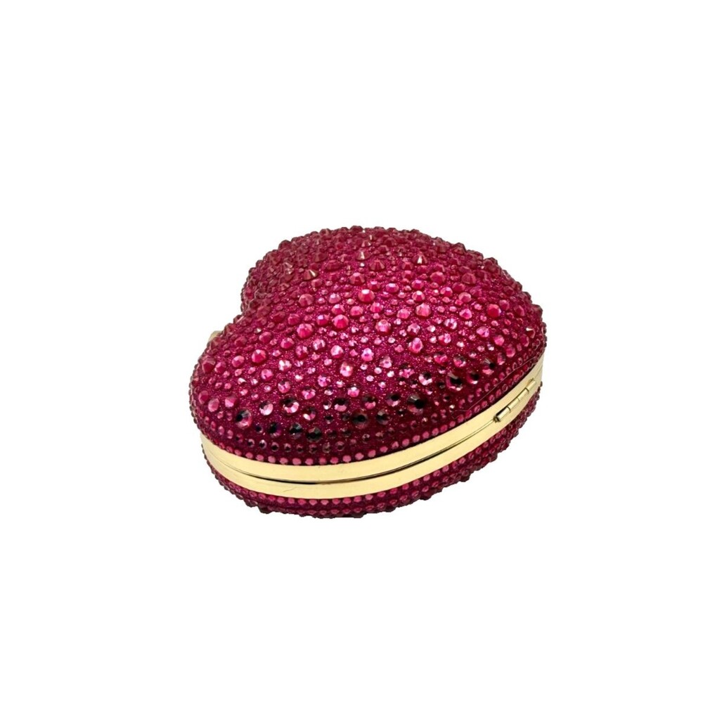 Women's Hot Pink Rhinestone Heart Clutch Bag Formal Evening Cocktail Purse NEW - Picture 7 of 14